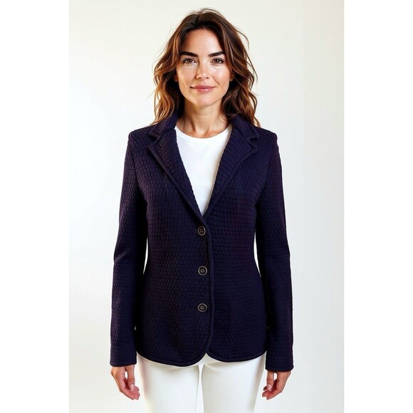 Talbots Purple Merino Wool Knit Blazer Sweater Jacket MP Petite Preppy Academia - Picture 2 of 11